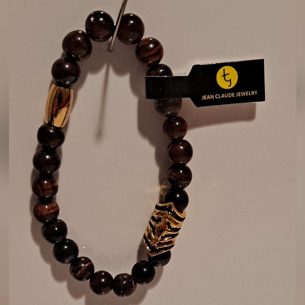JEAN  CLAUDE Tiger Eye Beaded Stretchable Bracelet